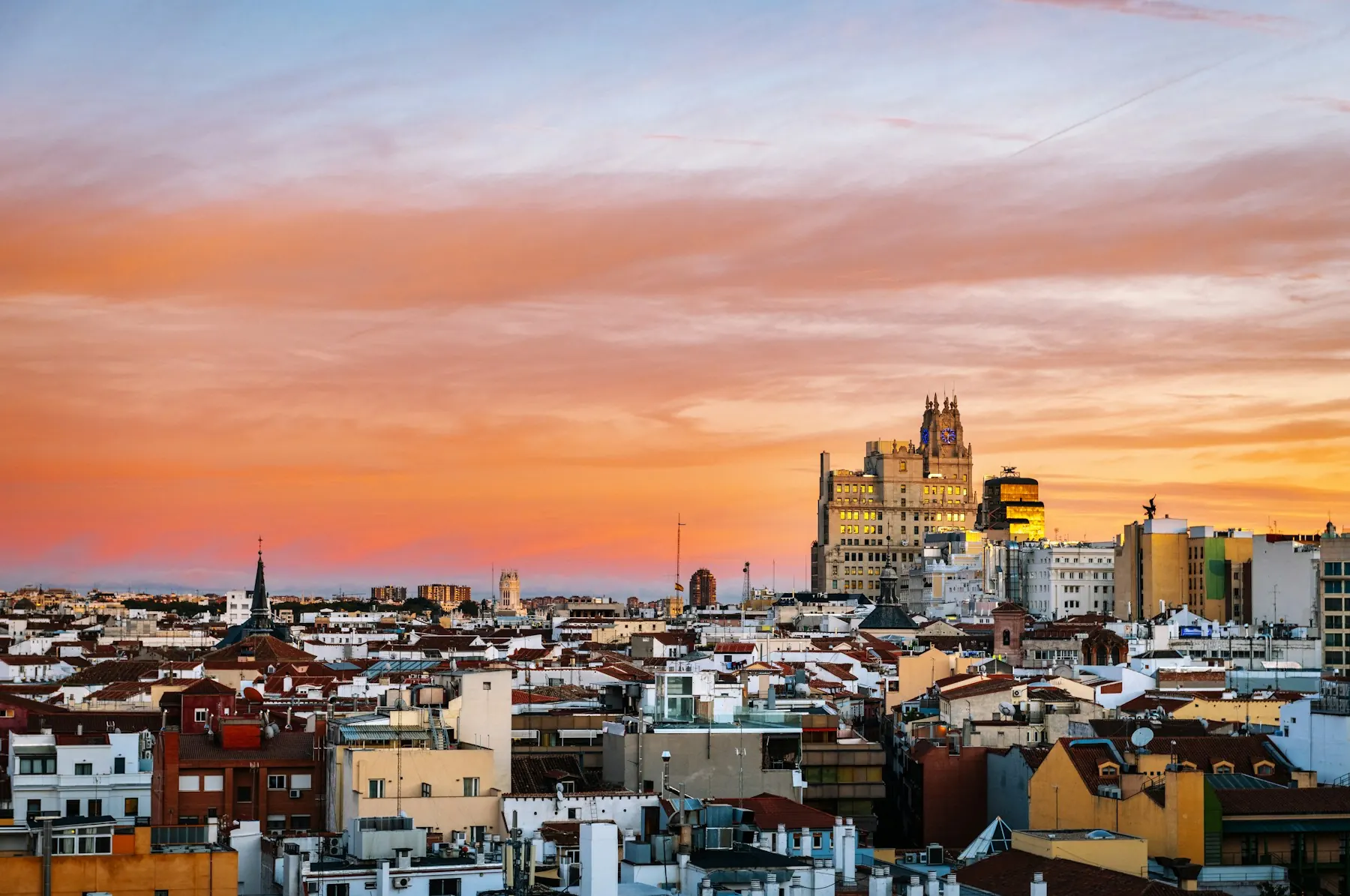 Madrid rooftops at sunset
