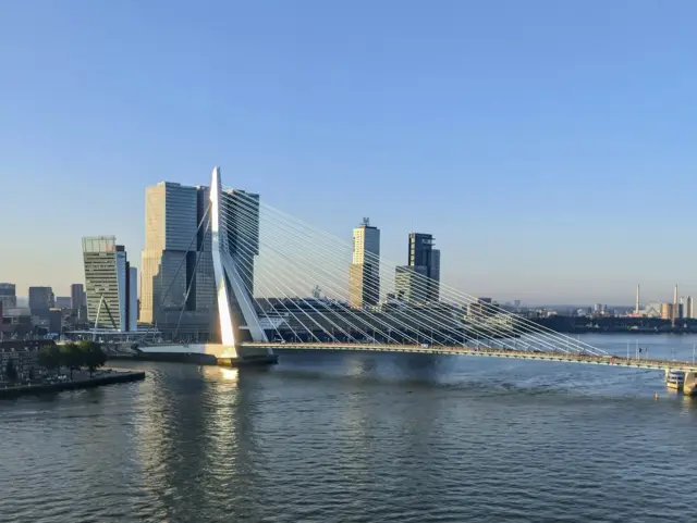 Erasmus bridge and skyline in Rotterdam