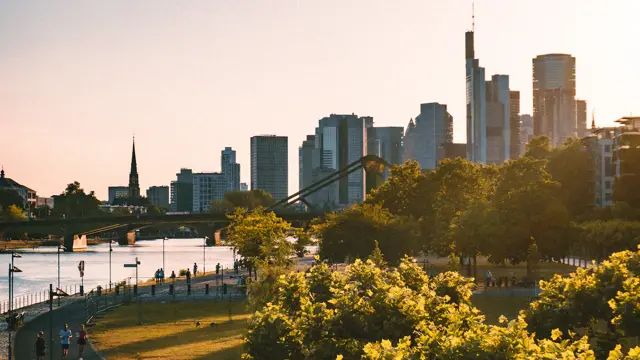Frankfurt skyline with the banking towers along the Main river